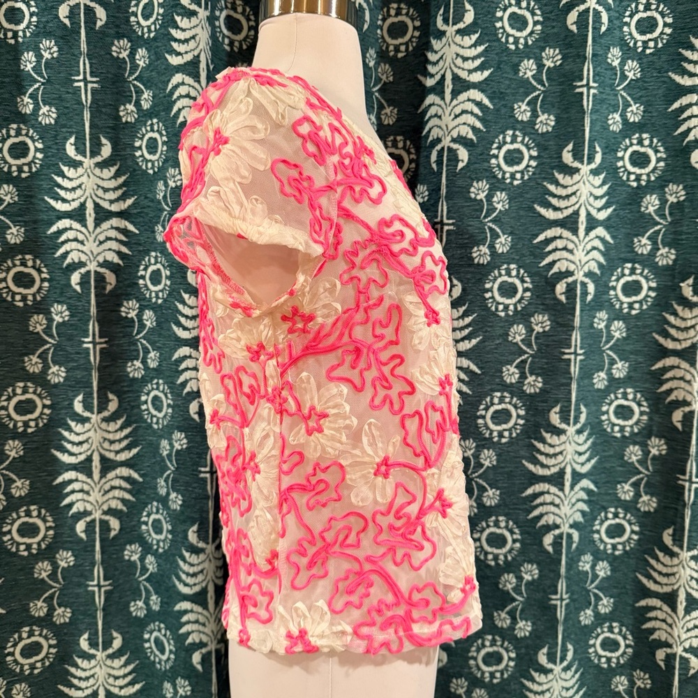 Anthropologie Meadow Rue Cherry Blossom Pink Ribbon Mesh Women's Top Size XS - Picture 4 of 9